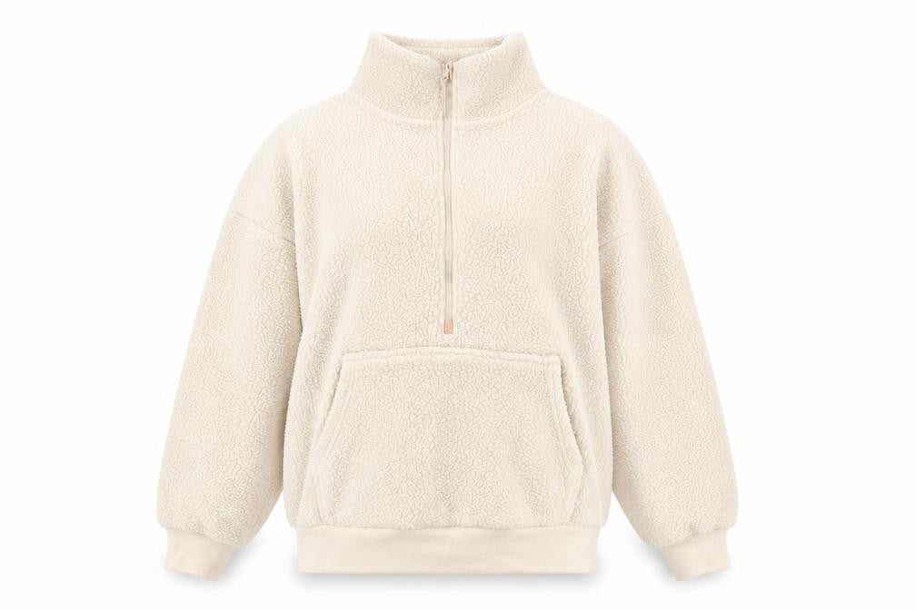 Dunnes Women Ivory 1/2 Zip Fleece Pullover Sweatshirt XS