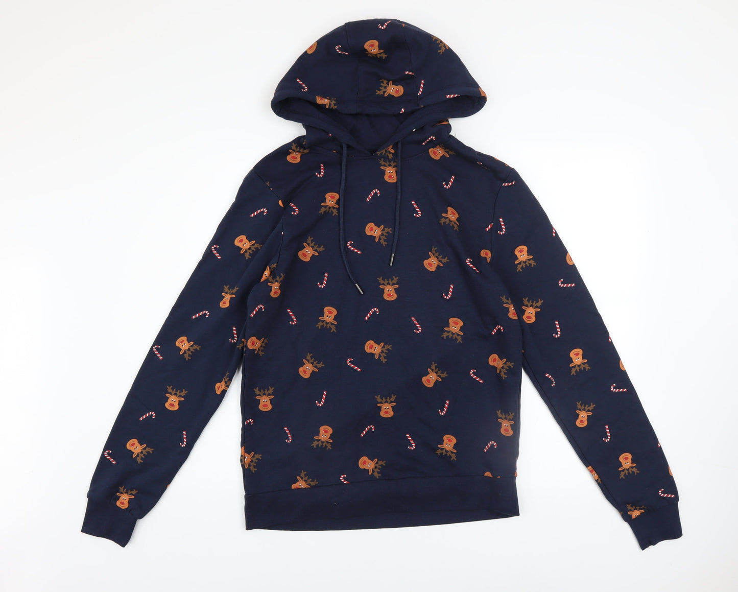 Livergy Mens Blue Christmas Reindeer Pullover Hoodie Size S