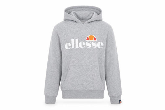 Front view of Ellesse girls’ grey pullover hoodie 8-9 years logo fleece sweatshirt