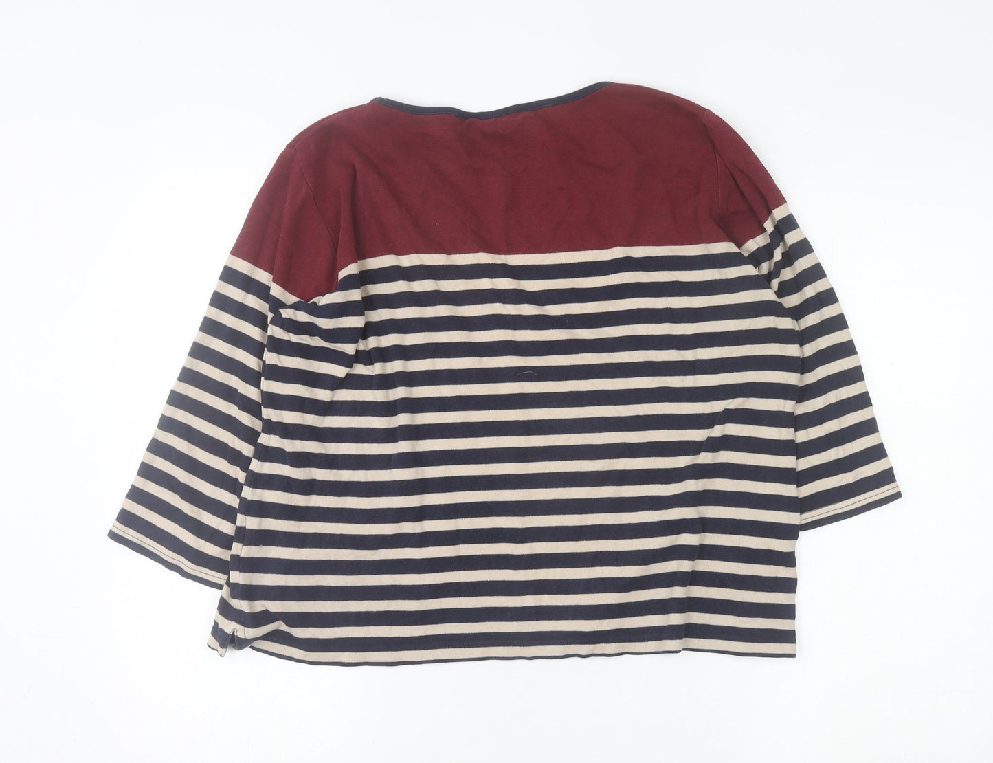 Isle Womens Multicoloured Striped Cotton 3/4 Sleeve T-Shirt L