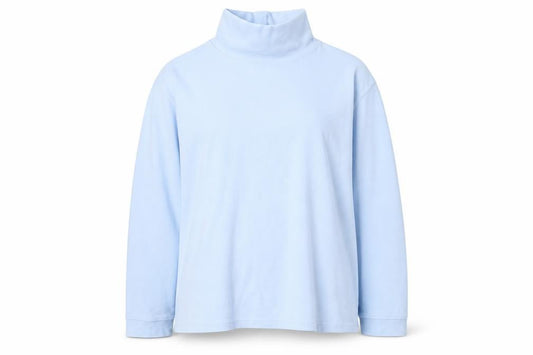 Country Collection Women Blue Roll Neck Long Sleeve Cotton Top L