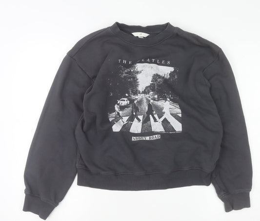 H&M Womens Black XS Pullover Sweatshirt The Beatles Abbey Road Graphic Print