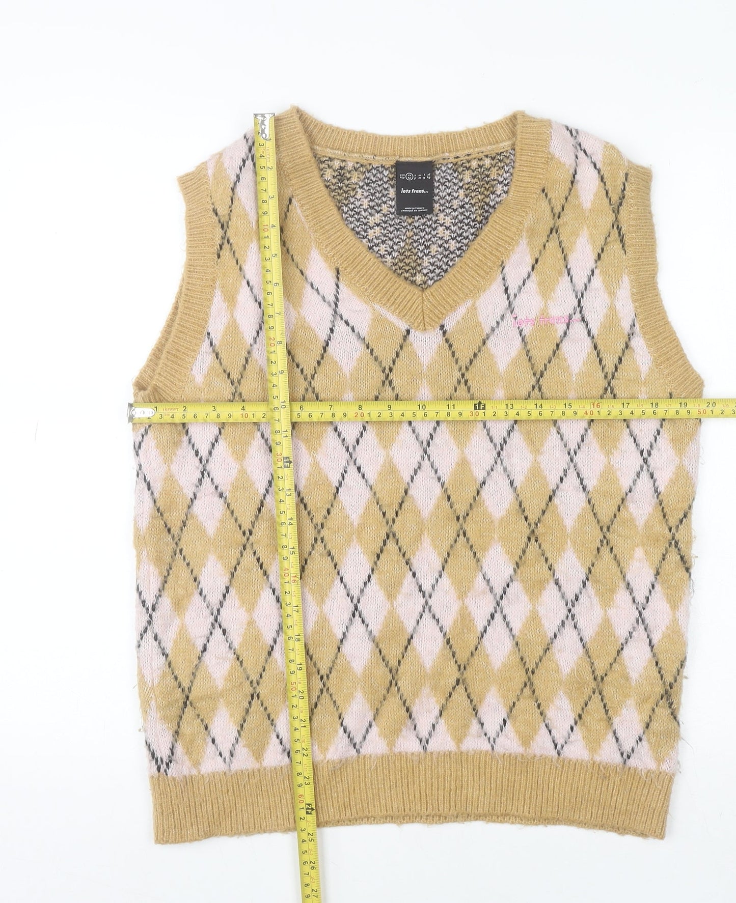 iets frans Unisex Beige Argyle Knit V-Neck Sleeveless Vest XS