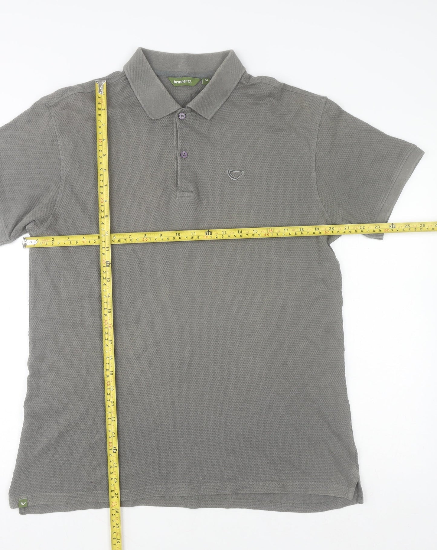 Brasher Mens Grey Cotton Outdoor Polo Shirt Size M Regular Fit