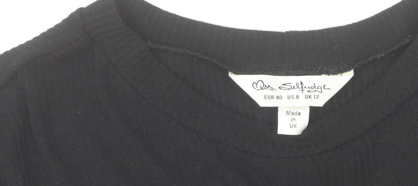 Miss Selfridge Women's Black Size 12 Long Sleeve Skater Dress
