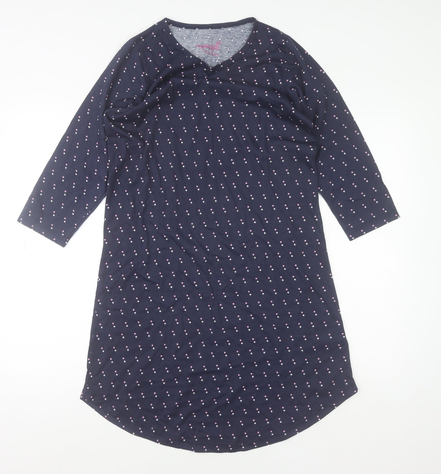 Zenith Womens Blue Polka Dot T-Shirt Dress Size S 3/4 Sleeve