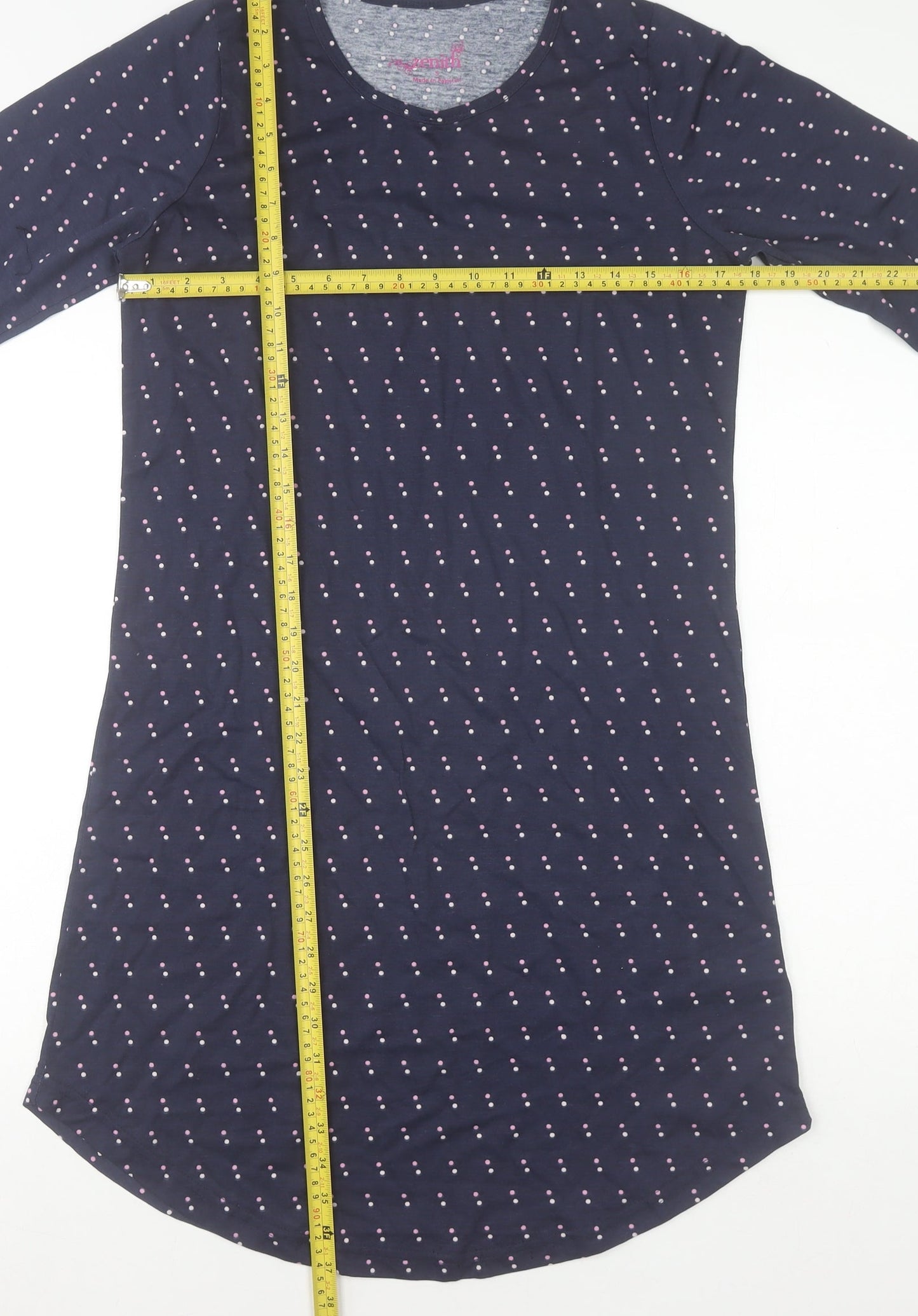 Zenith Womens Blue Polka Dot T-Shirt Dress Size S 3/4 Sleeve