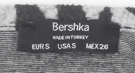 Bershka Women’s Grey Zebra Print Cropped Long Sleeve V-Neck Top Size S
