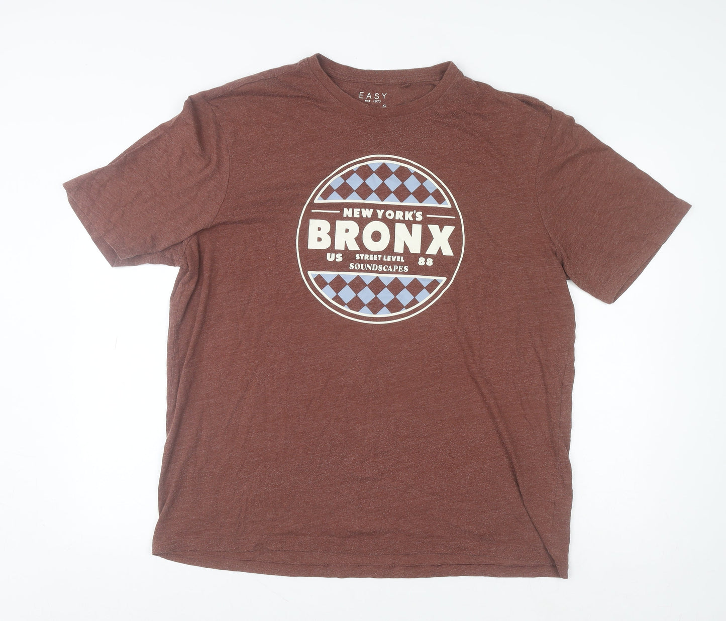 Easy Men’s Brown Bronx Graphic T-Shirt XL Crew Neck Short Sleeve