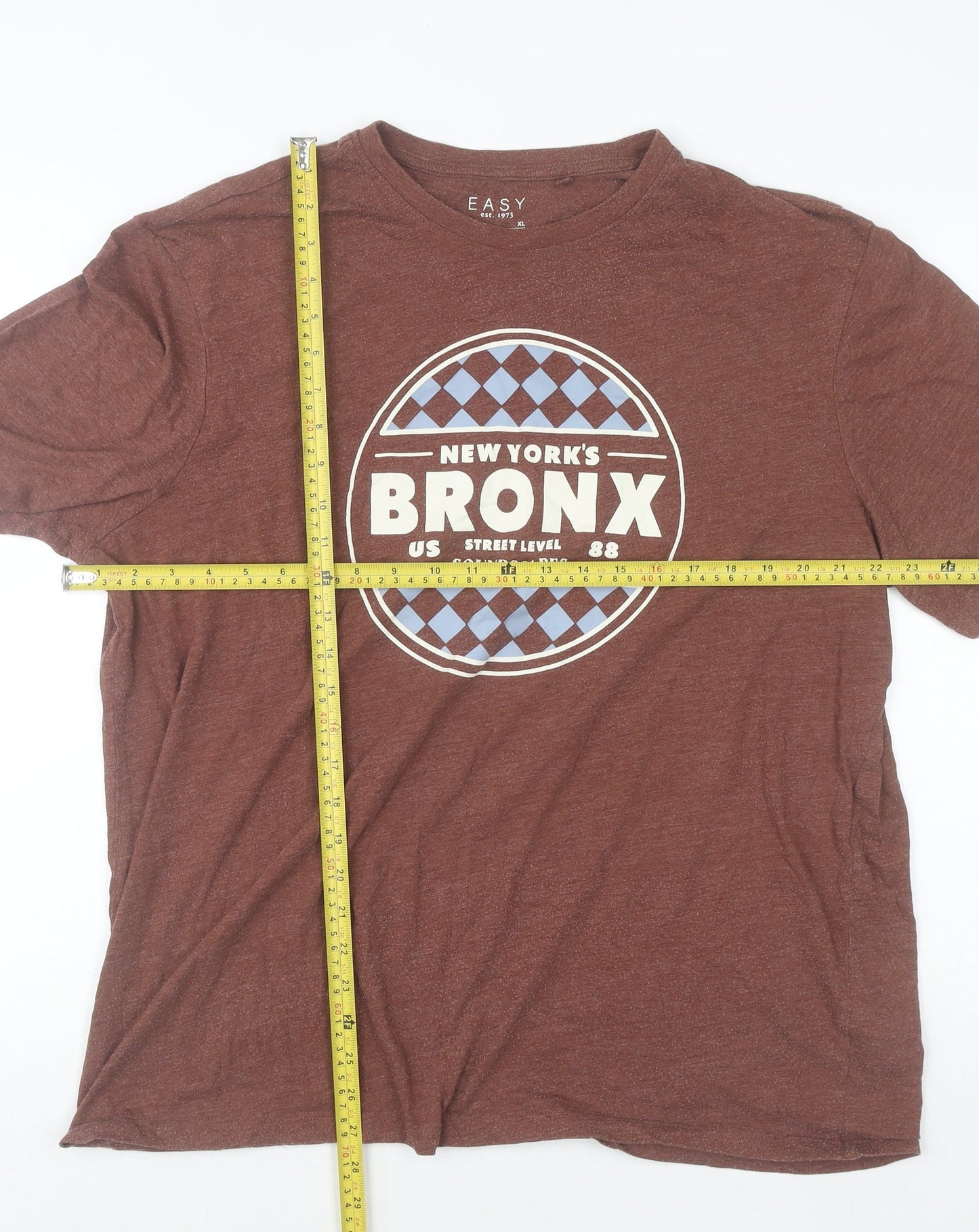 Easy Men’s Brown Bronx Graphic T-Shirt XL Crew Neck Short Sleeve
