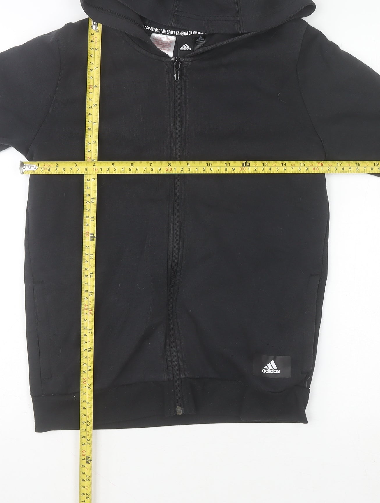 Adidas Boys Black Full Zip Hoodie 11-12 Years Sports Hooded Sweatshirt