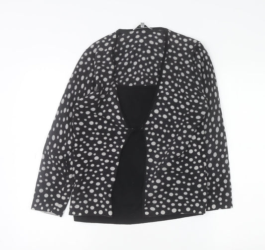 East Womens Black White Wool Polka Dot Open Cardigan Size 16