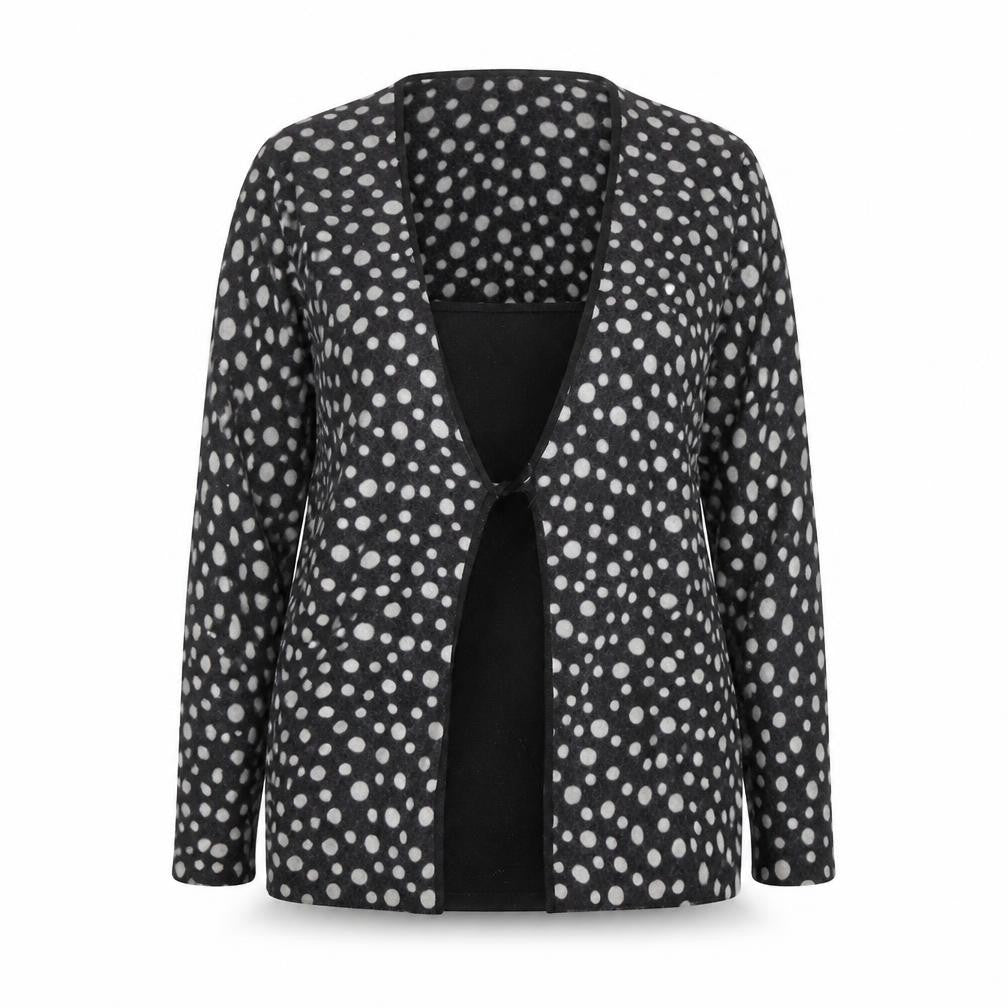 East Womens Black White Wool Polka Dot Open Cardigan Size 16