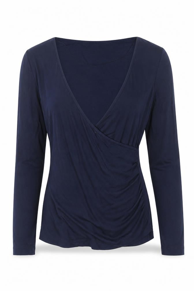 Jaeger Women’s Navy Wrap V-Neck Long Sleeve Blouse Size 8
