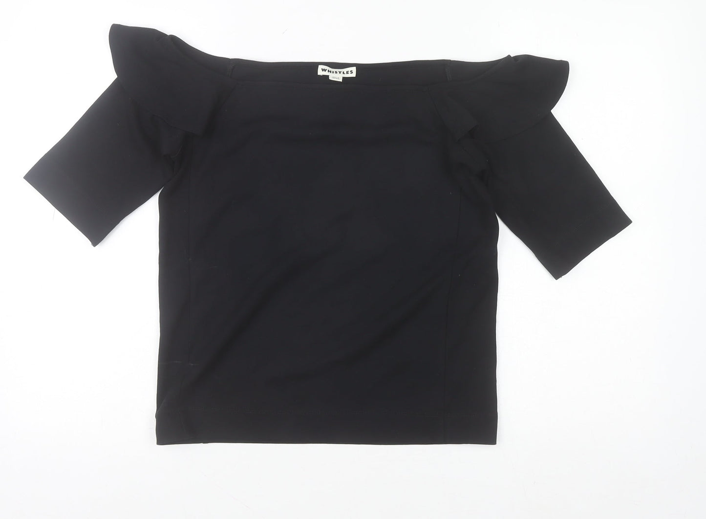 Whistles Women Black Off Shoulder Ruffle Stretch Blouse Size 16