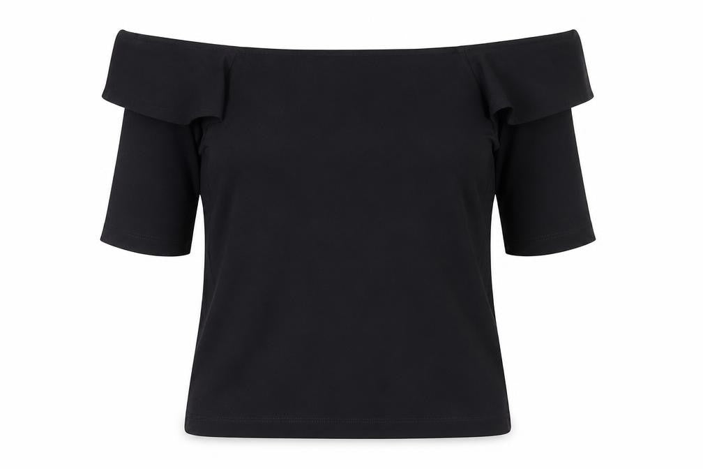 Whistles Women Black Off Shoulder Ruffle Stretch Blouse Size 16