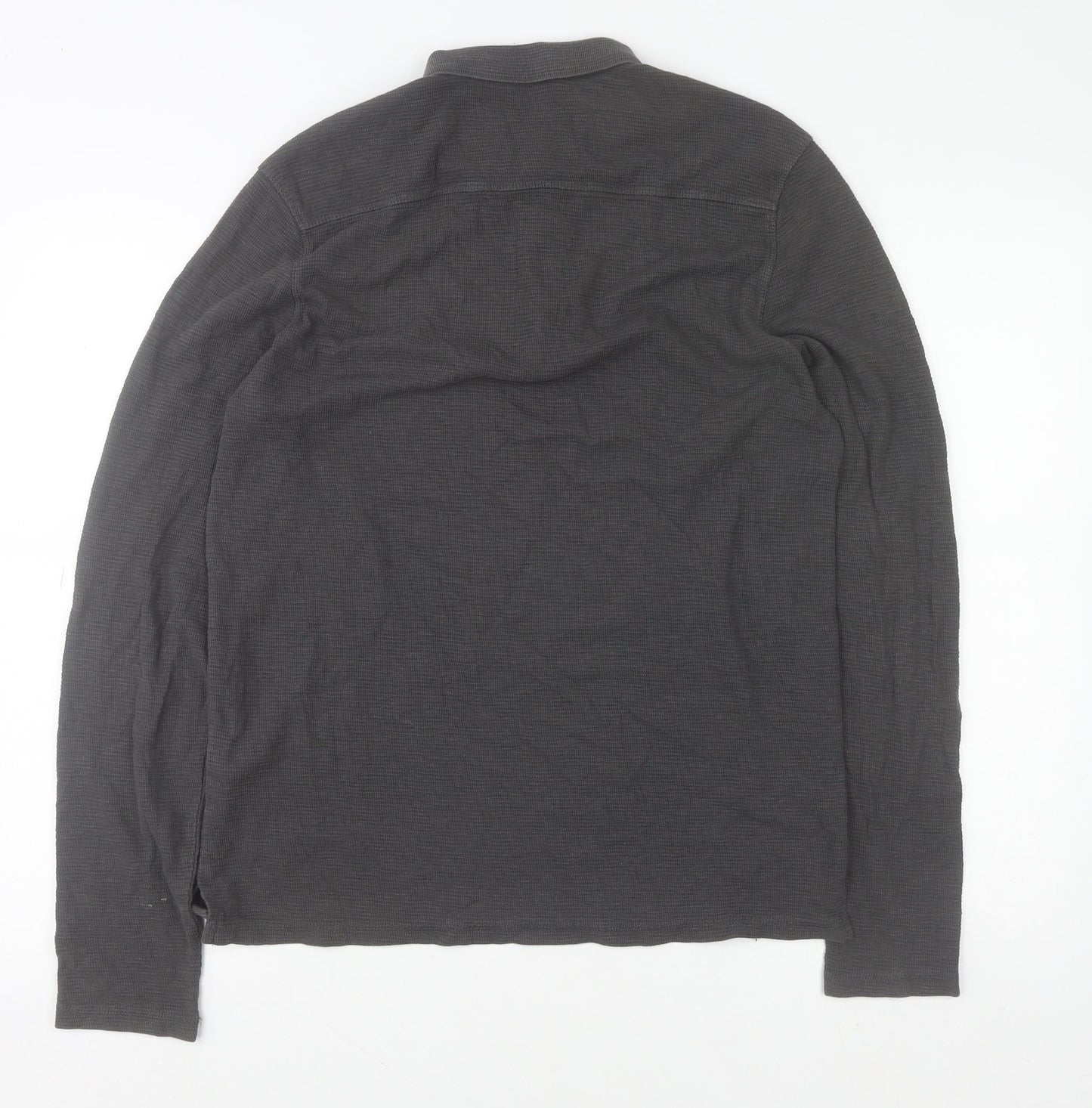 AllSaints Men's Black Long Sleeve Cotton Polo Shirt Size M Slim Fit