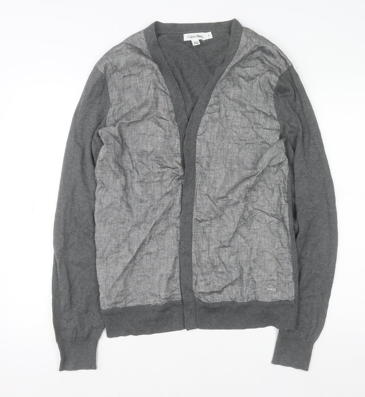 Calvin Klein Men's Grey Cotton Modal Linen Cardigan M V-Neck