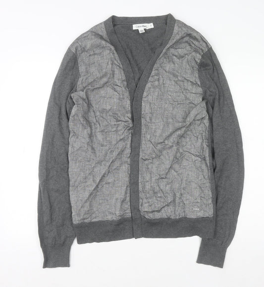 Calvin Klein Men's Grey Cotton Modal Linen Cardigan M V-Neck