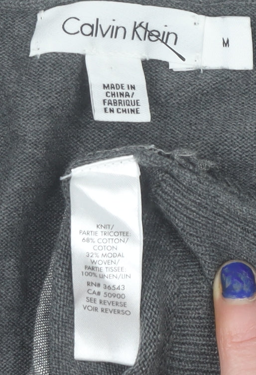 Calvin Klein Men's Grey Cotton Modal Linen Cardigan M V-Neck