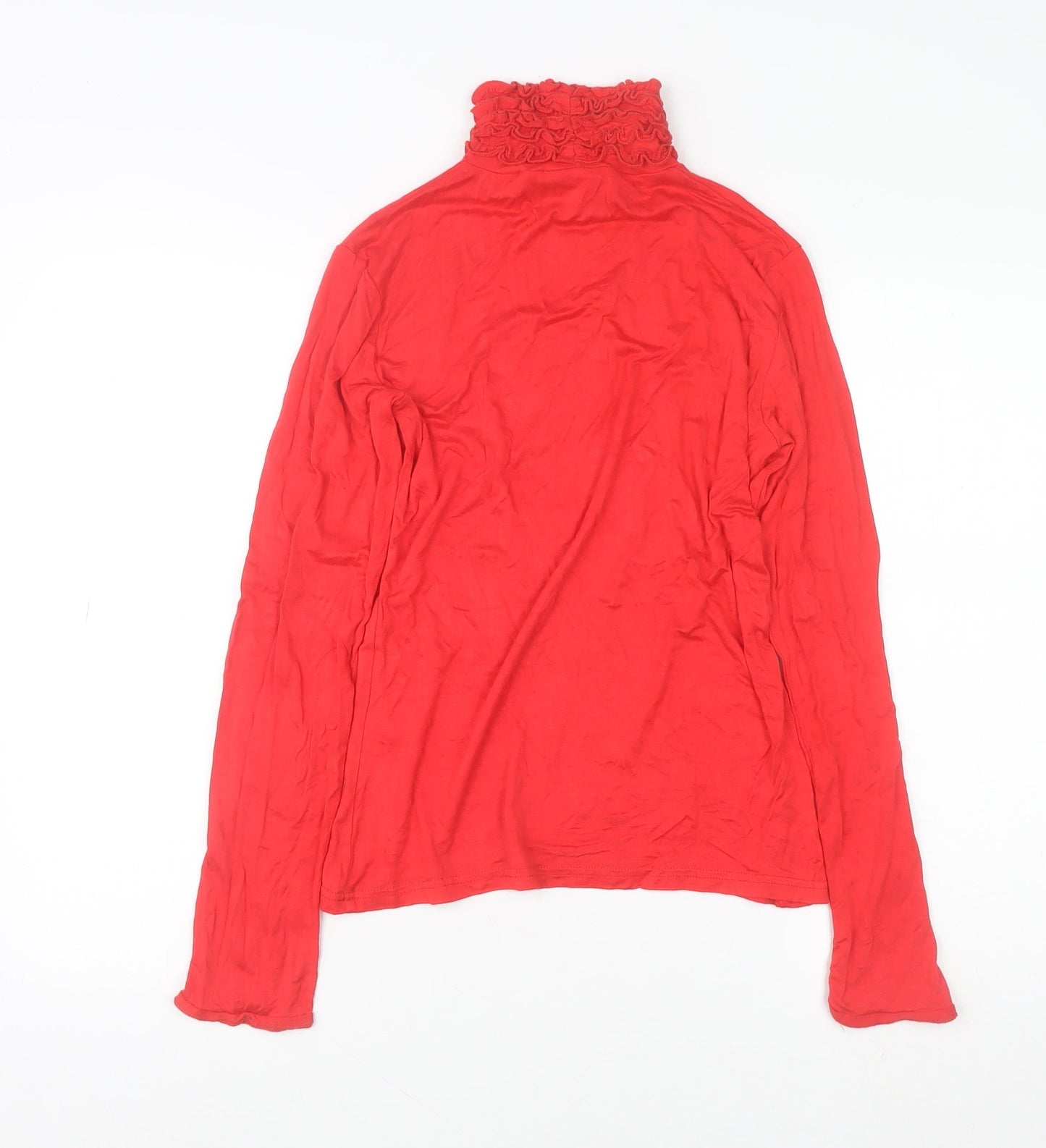 Sally Allen Women Red Roll Neck Long Sleeve Stretch Blouse M