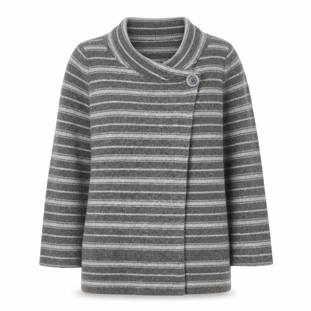 Ellen Tracy Womens Grey Striped Cowl Neck Cardigan Medium
