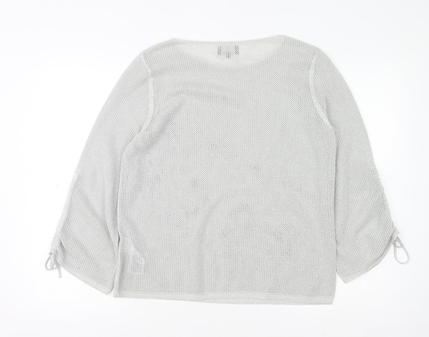Monari Women Silver 3/4 Sleeve Knit Jersey Blouse Size 12