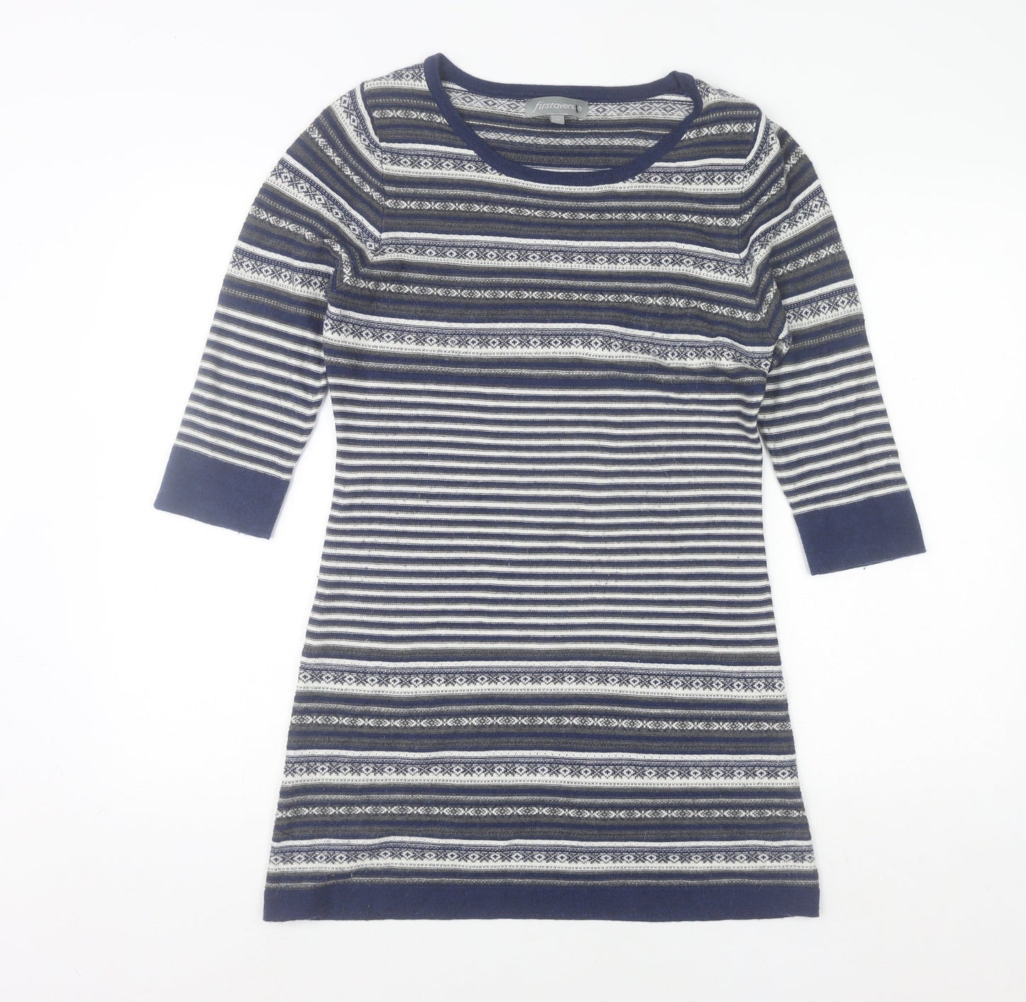 First Avenue Women's Blue Striped Jumper Dress Size S 3/4 Sleeve Knit