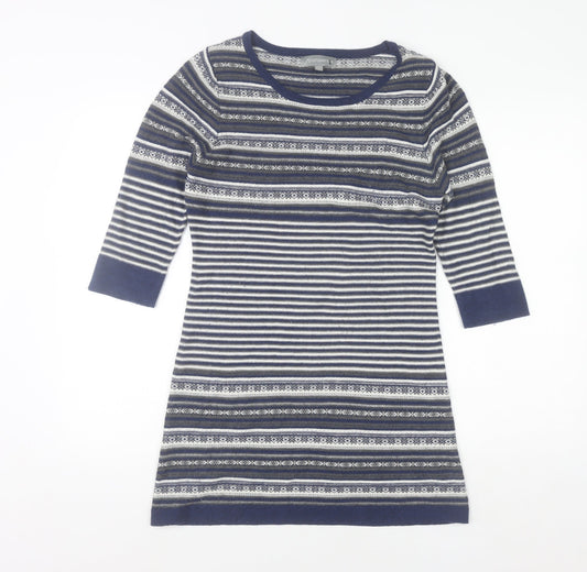 First Avenue Women's Blue Striped Jumper Dress Size S 3/4 Sleeve Knit