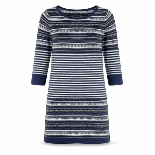 First Avenue Women's Blue Striped Jumper Dress Size S 3/4 Sleeve Knit