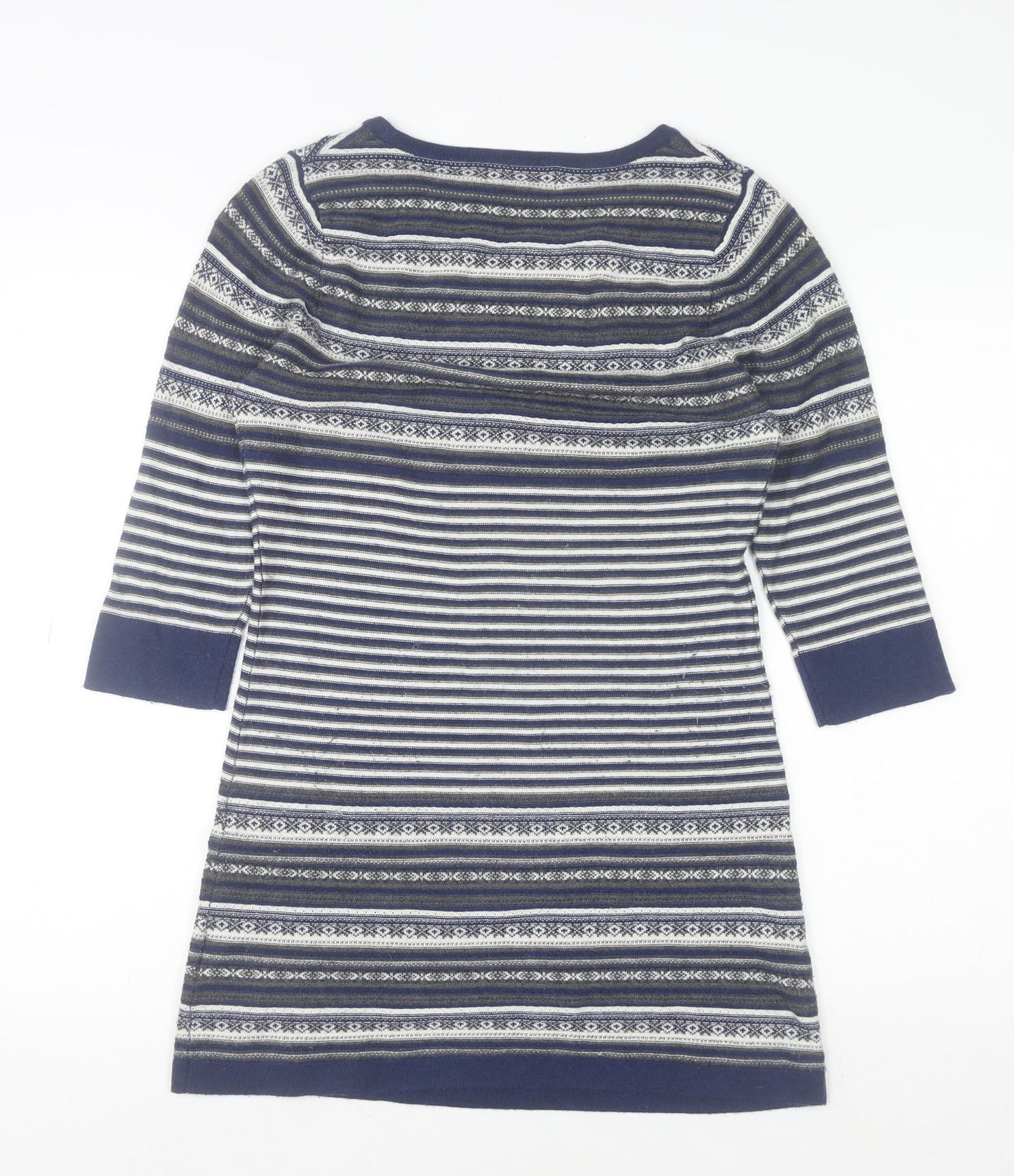First Avenue Women's Blue Striped Jumper Dress Size S 3/4 Sleeve Knit