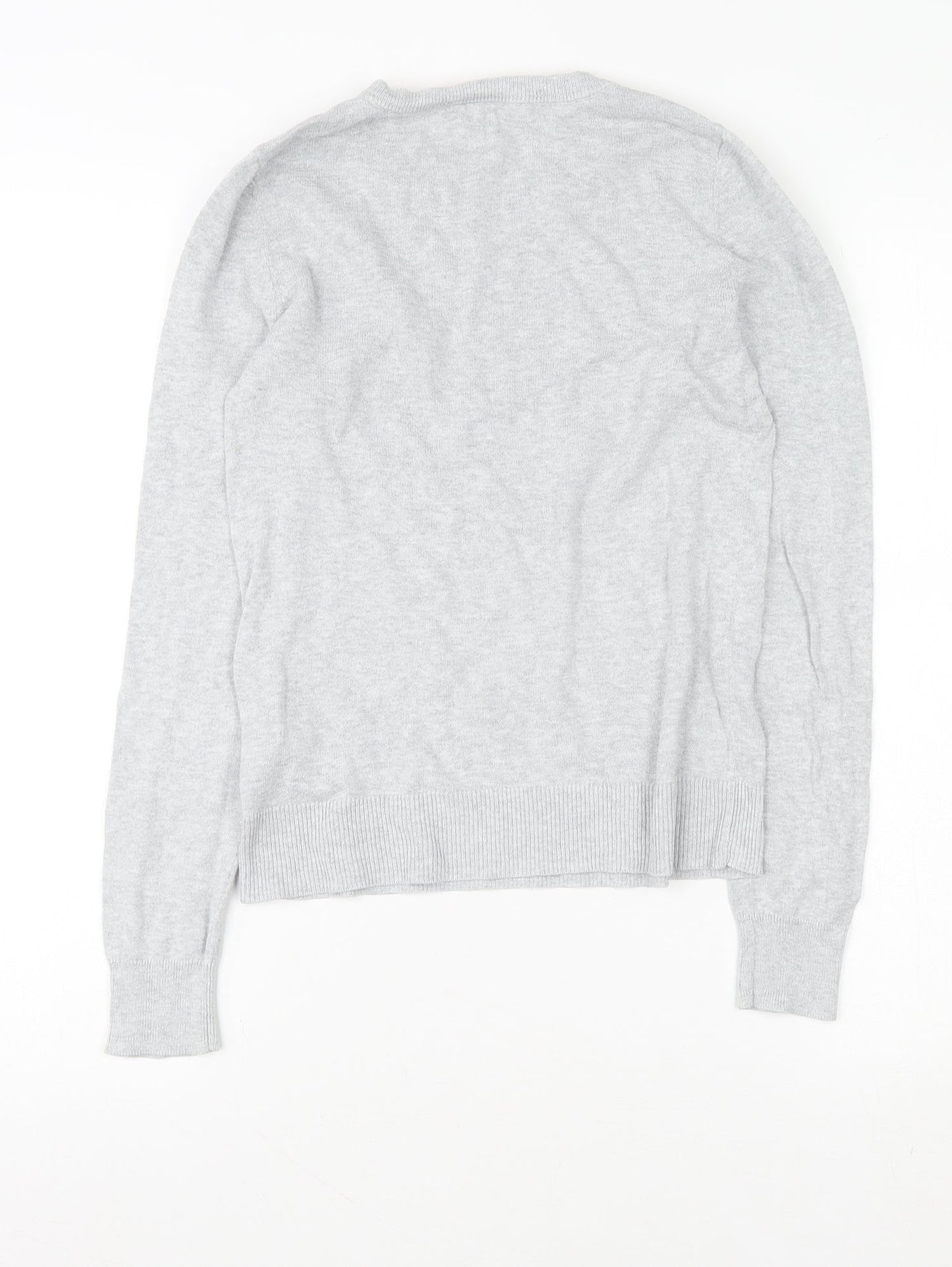 Oasis Women’s Grey Cotton Pullover Jumper XS Crew Neck Embroidered Cloud
