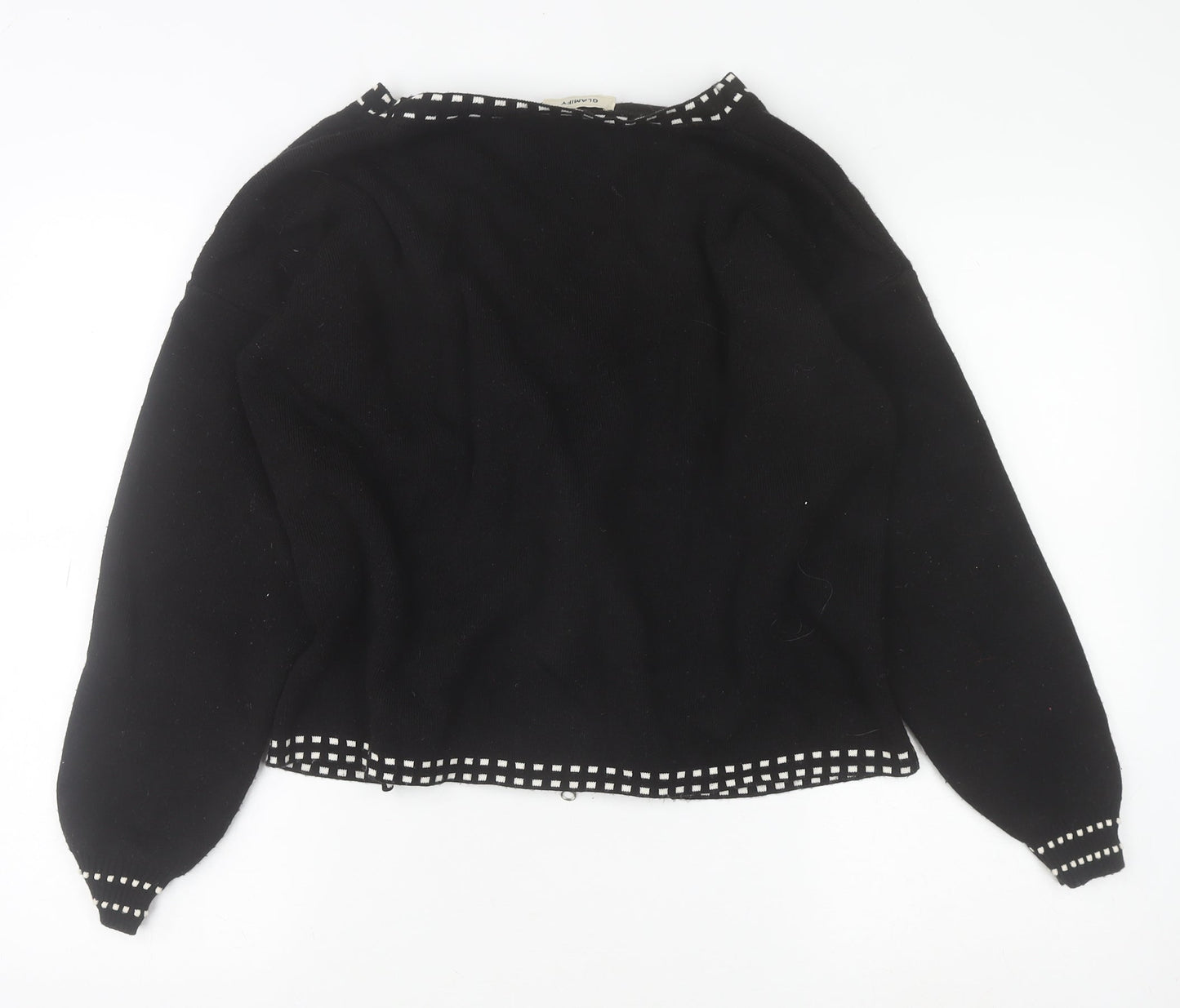 Glamify Women’s Black V-Neck Zip Cardigan M Long Sleeve Knitwear
