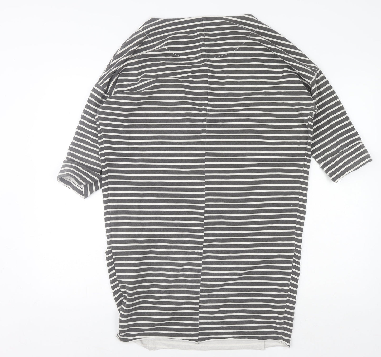Wi & Co Women Grey Striped Cotton 3/4 Sleeve Relaxed T-Shirt S