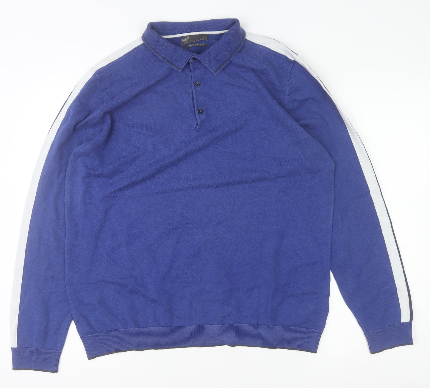 Marks and Spencer Men's Blue Collared Henley Sweatshirt Size L