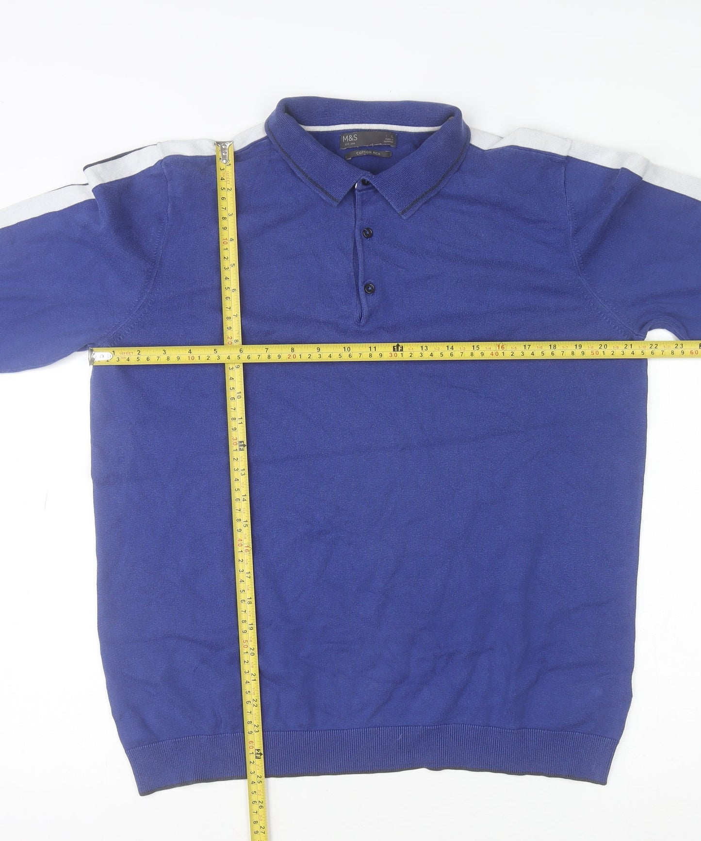 Marks and Spencer Men's Blue Collared Henley Sweatshirt Size L