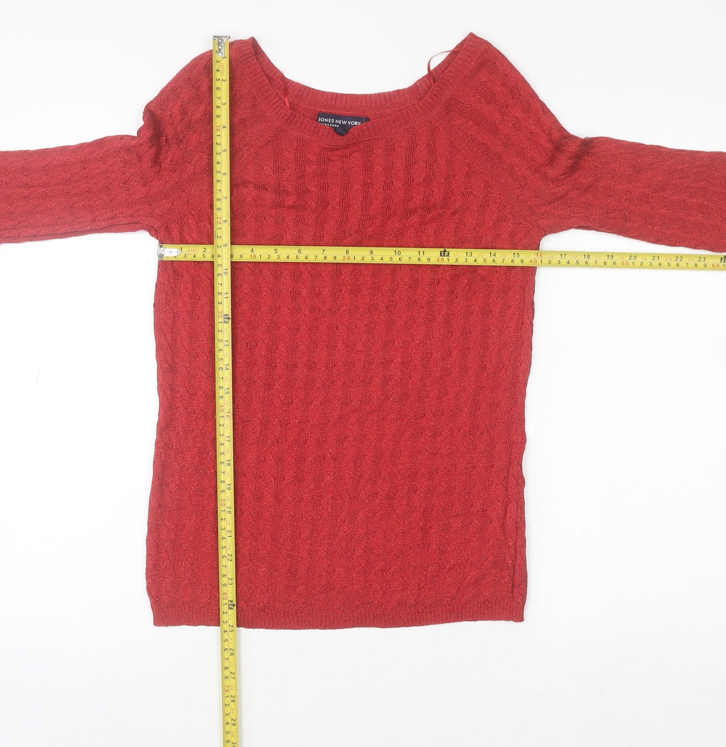 Jones New York Women’s Red Cable-Knit Crew Neck Pullover Jumper Size M