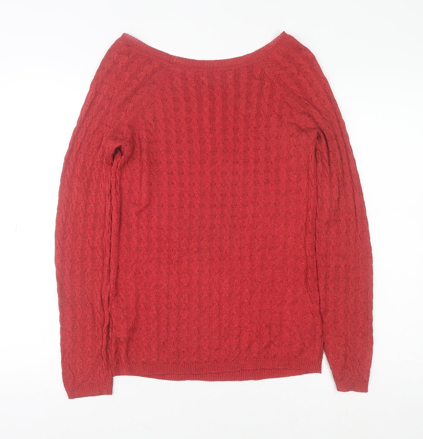 Jones New York Women’s Red Cable-Knit Crew Neck Pullover Jumper Size M