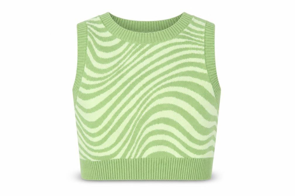 DIVIDED Womens Green Zebra Knit Sleeveless Vest Size 12