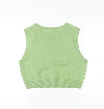 DIVIDED Womens Green Zebra Knit Sleeveless Vest Size 12