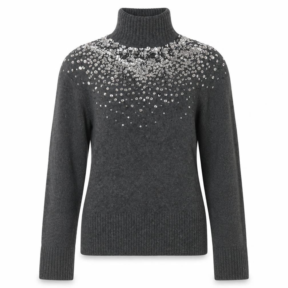 River Island Women’s Grey Sequin Roll Neck Jumper Size 8