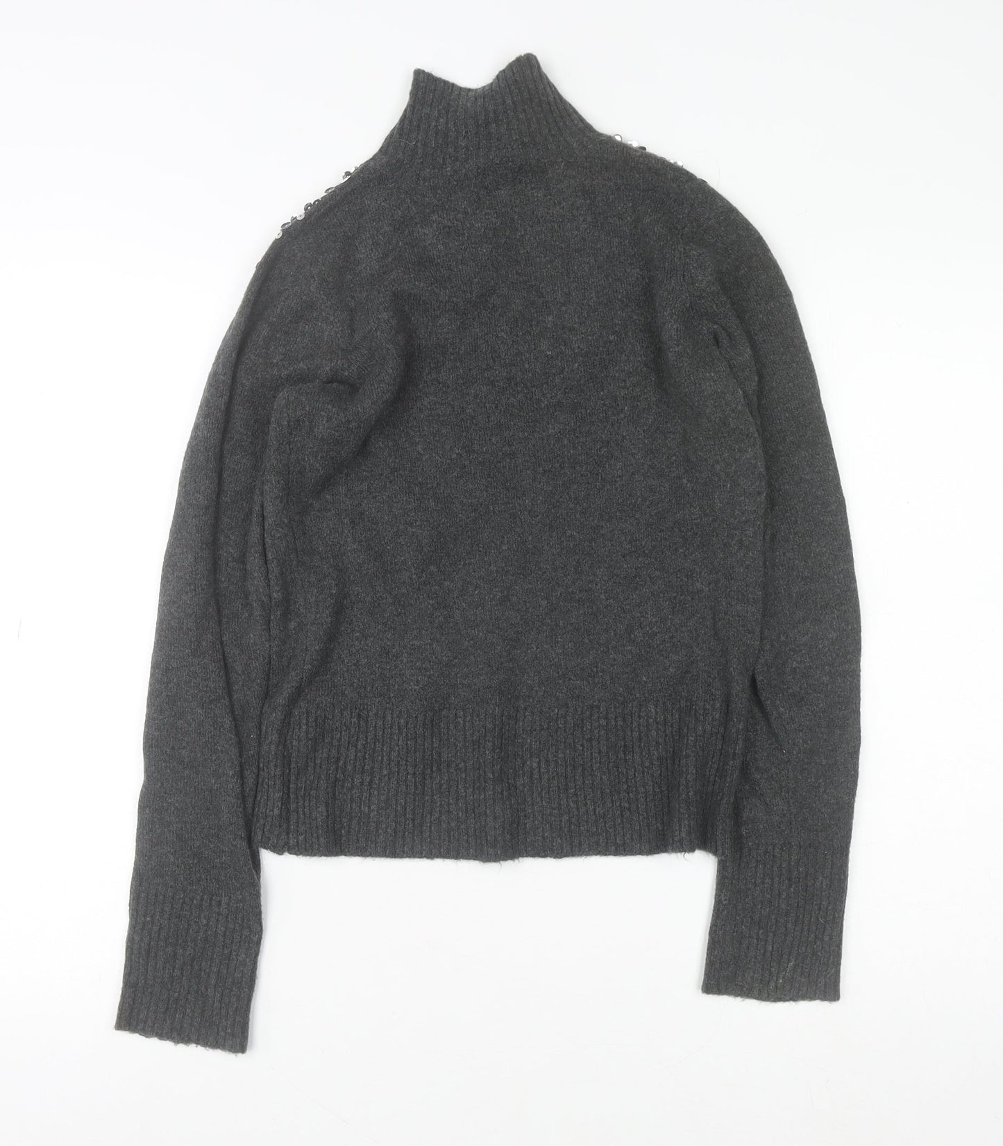 River Island Women’s Grey Sequin Roll Neck Jumper Size 8
