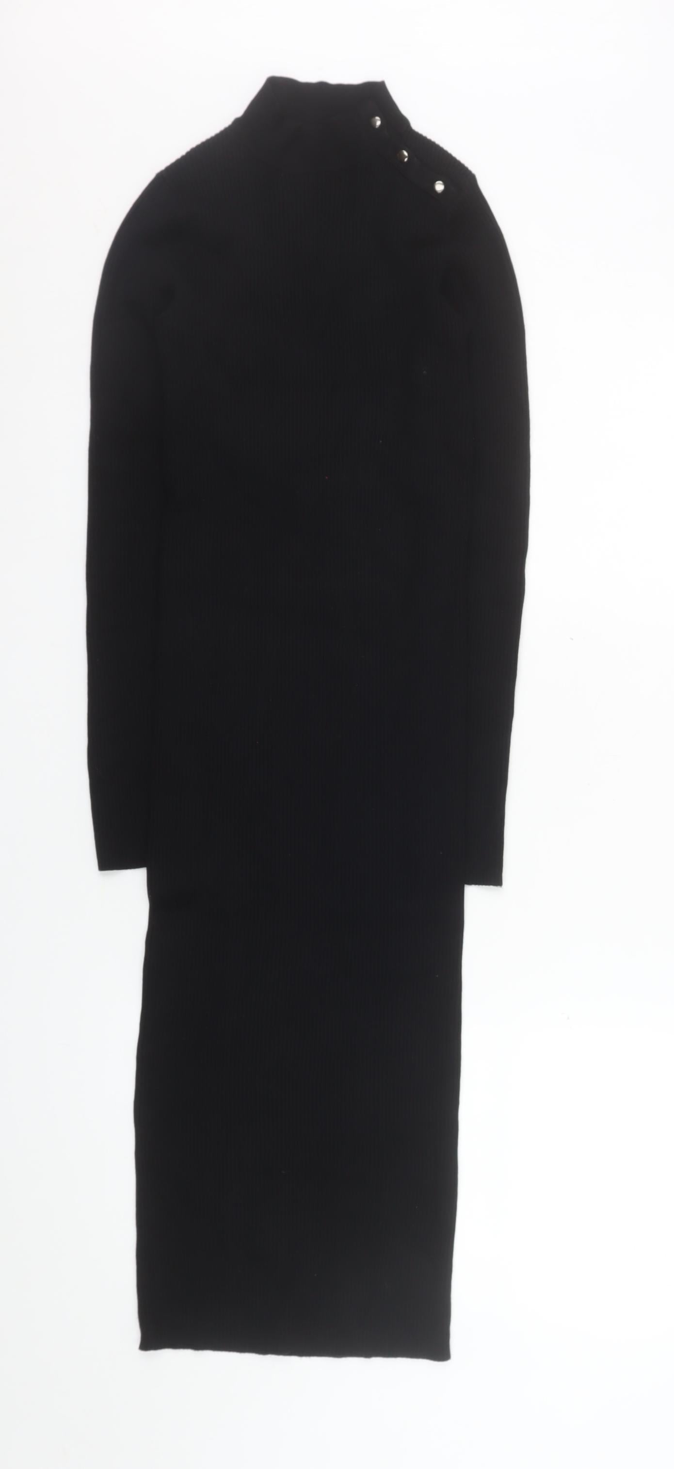 Bershka Women Black Knit Bodycon Midi Dress Size S
