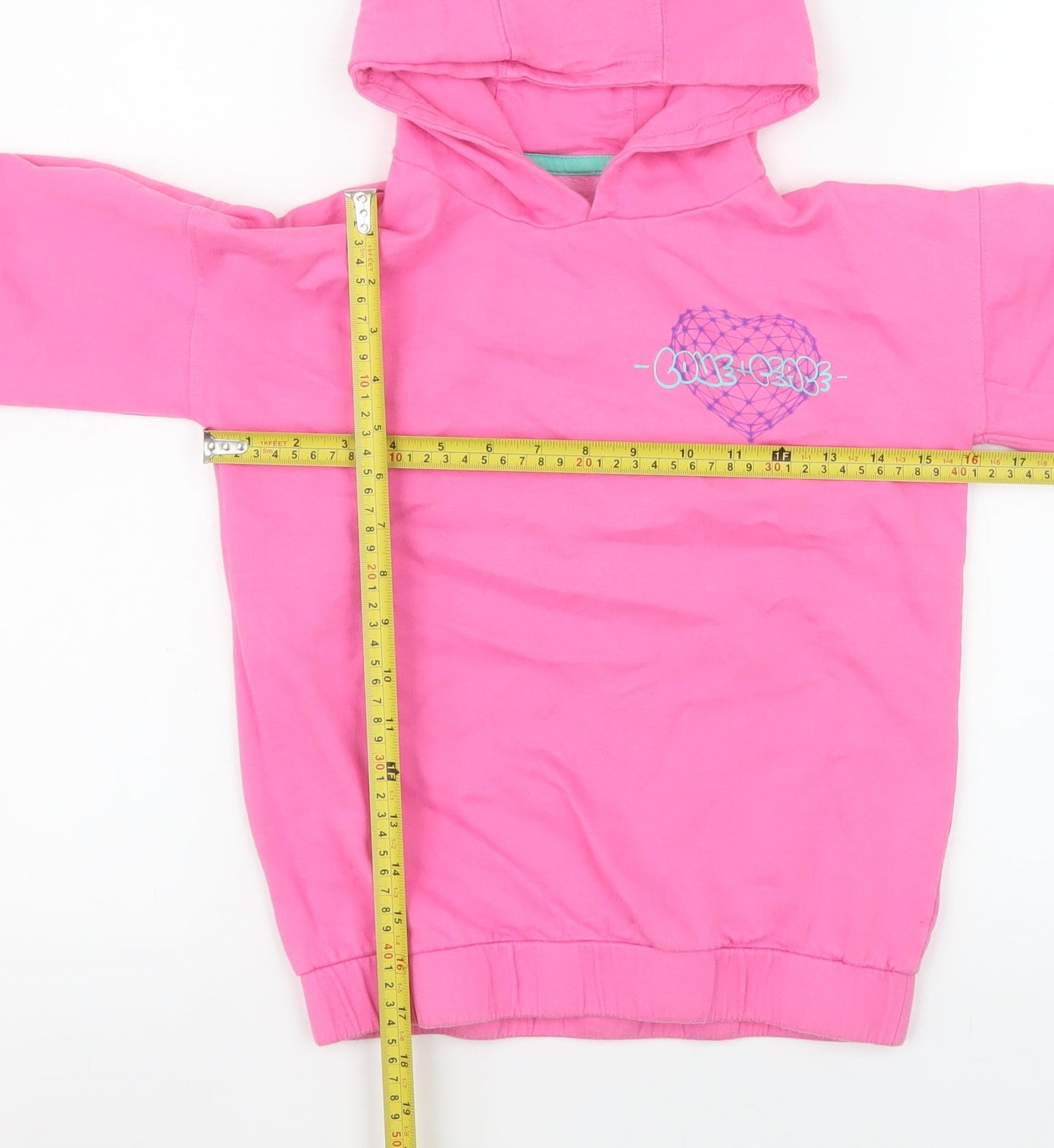 Dunnes Stores Girls Pink Pullover Hoodie 4-5 Years Graphic Print Cotton Blend