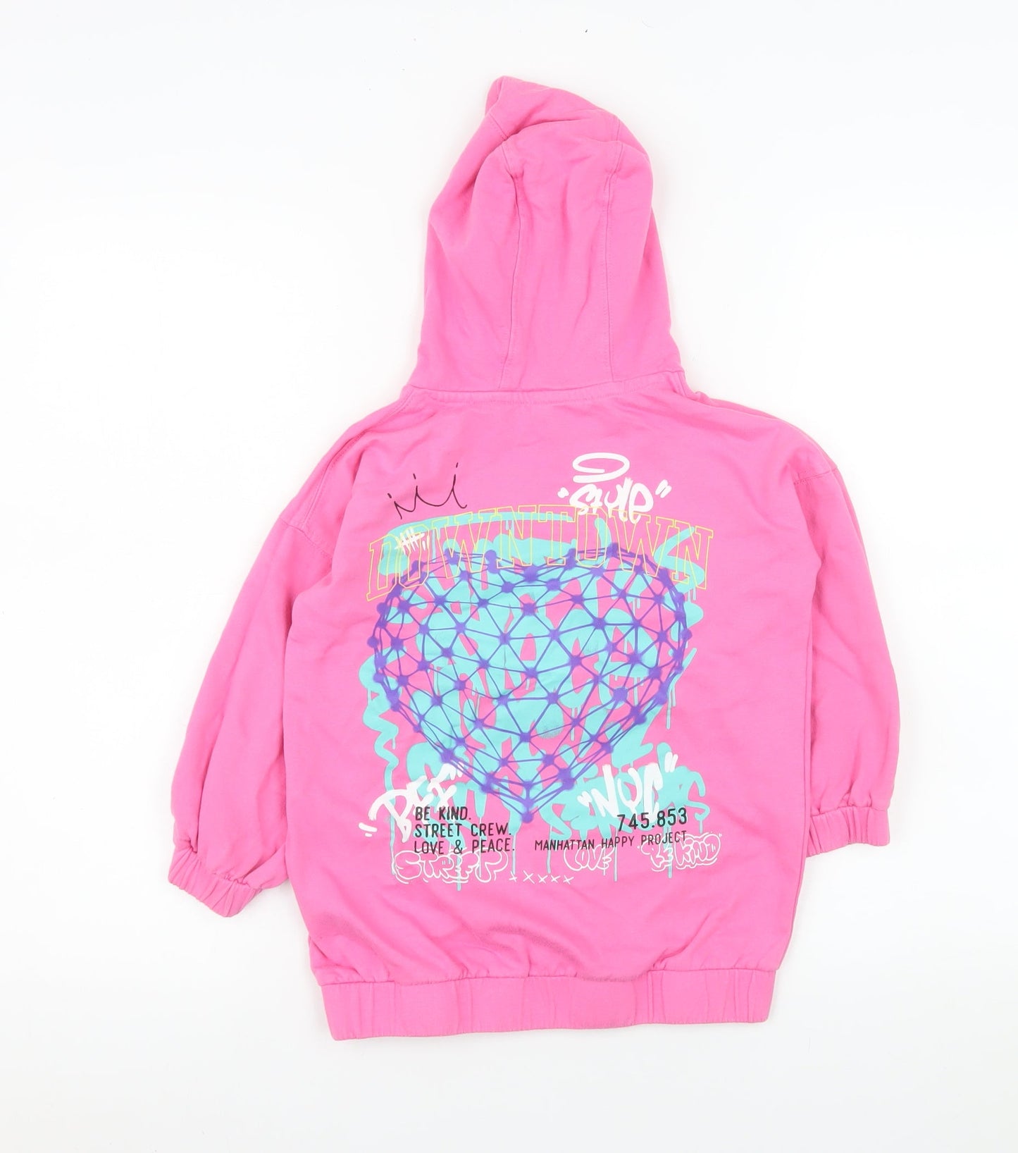 Dunnes Stores Girls Pink Pullover Hoodie 4-5 Years Graphic Print Cotton Blend