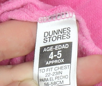 Dunnes Stores Girls Pink Pullover Hoodie 4-5 Years Graphic Print Cotton Blend