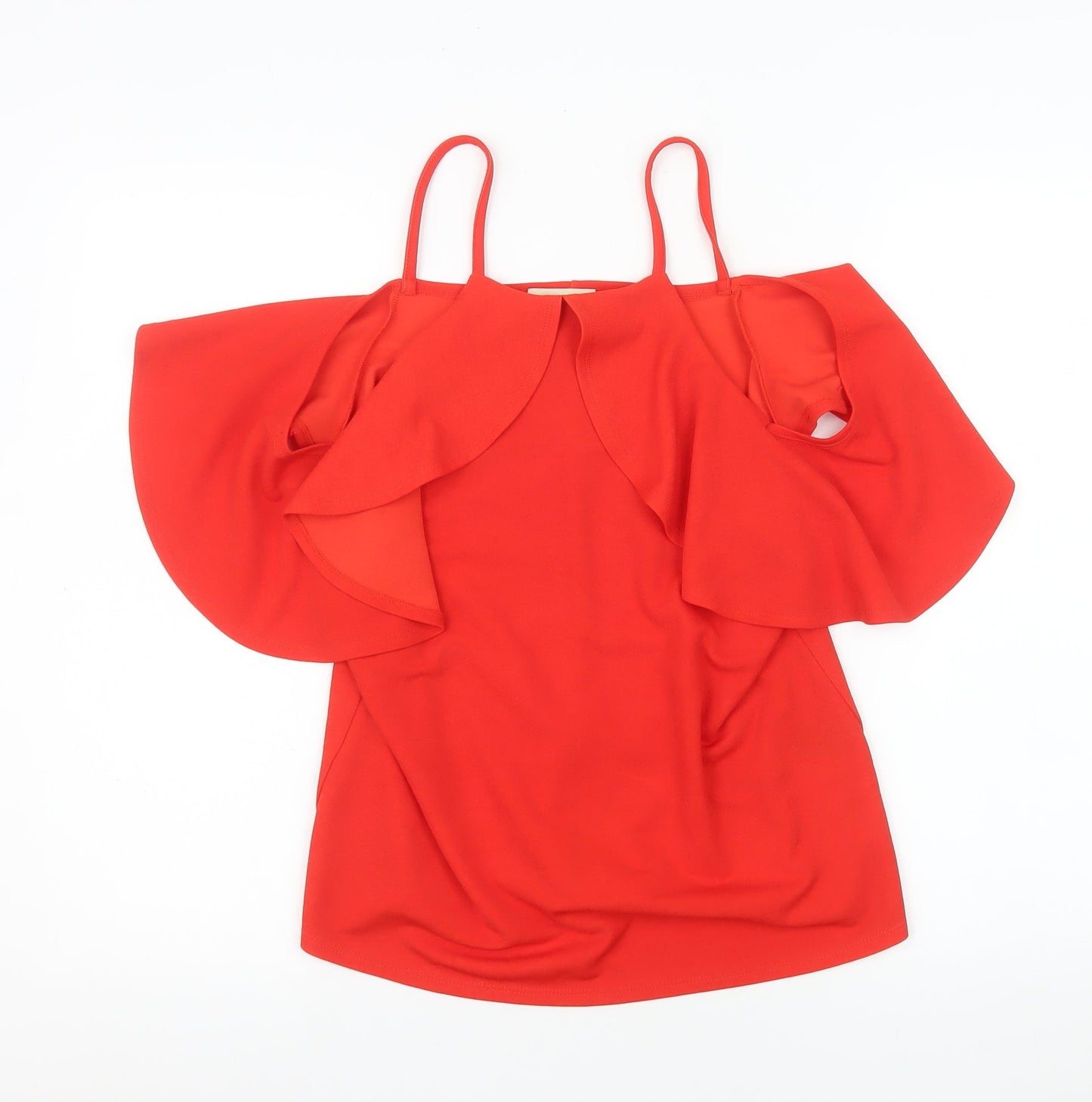 Matalan Women Red Cold Shoulder Ruffle Top Size 10 Polyester Blend