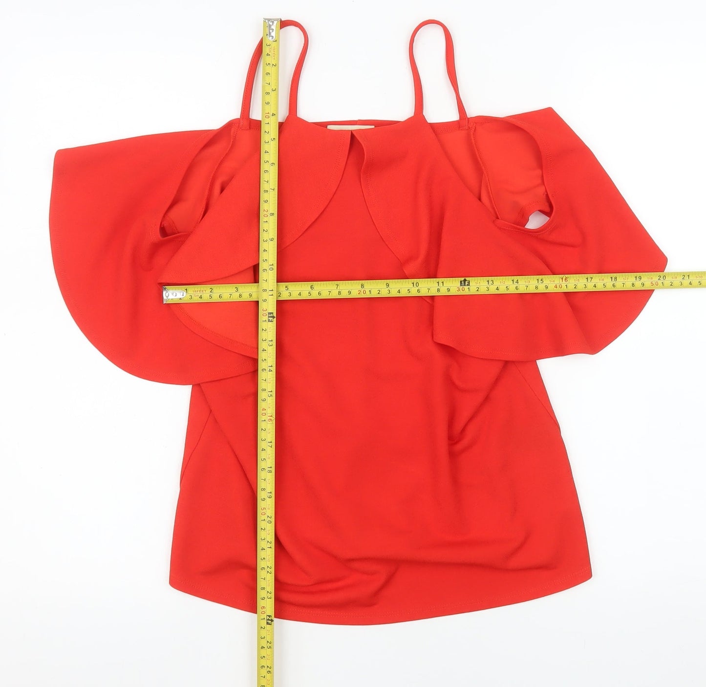 Matalan Women Red Cold Shoulder Ruffle Top Size 10 Polyester Blend