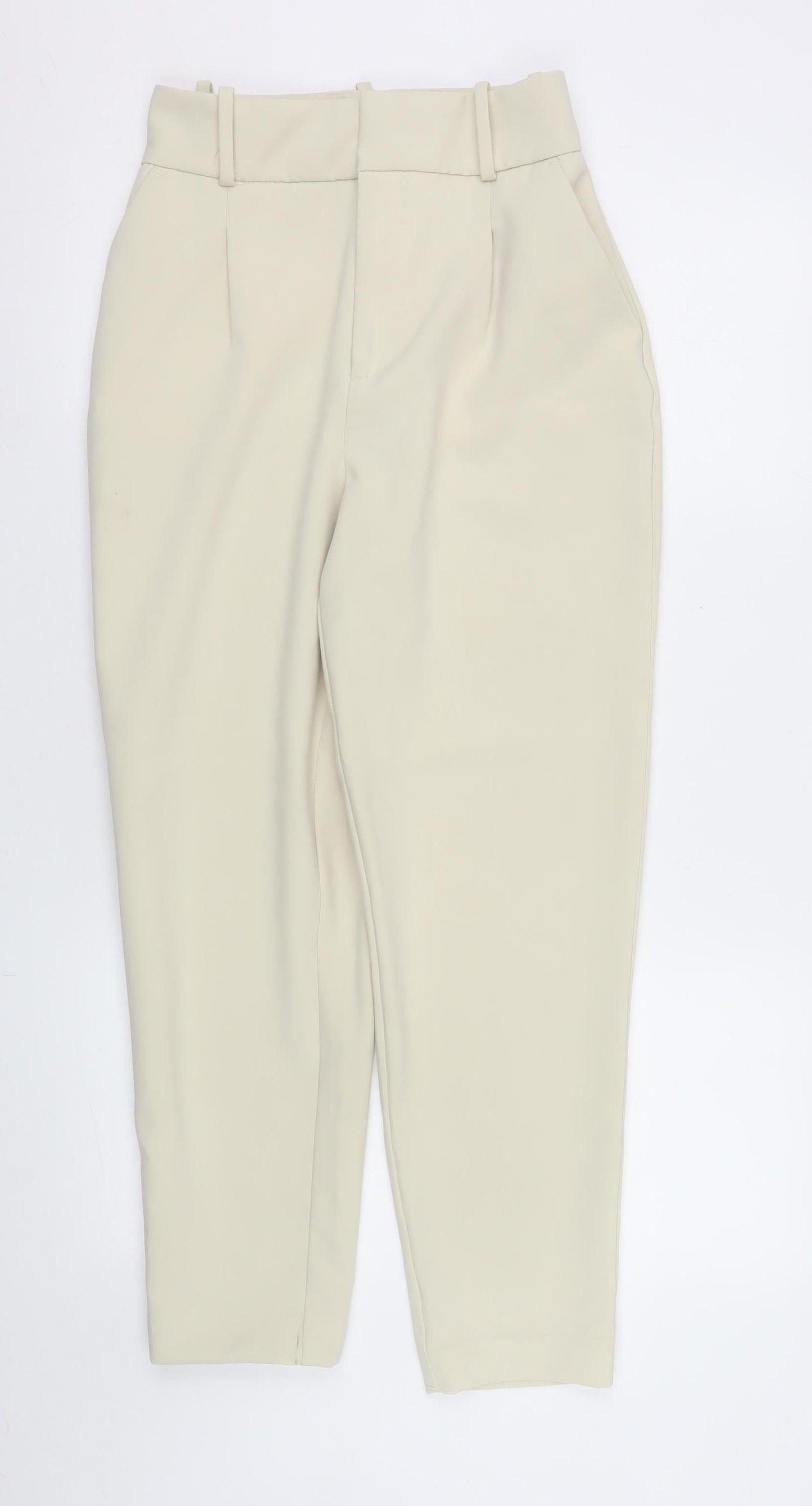 Zara Women Beige Slim Fit Pleated Tapered Trousers XS