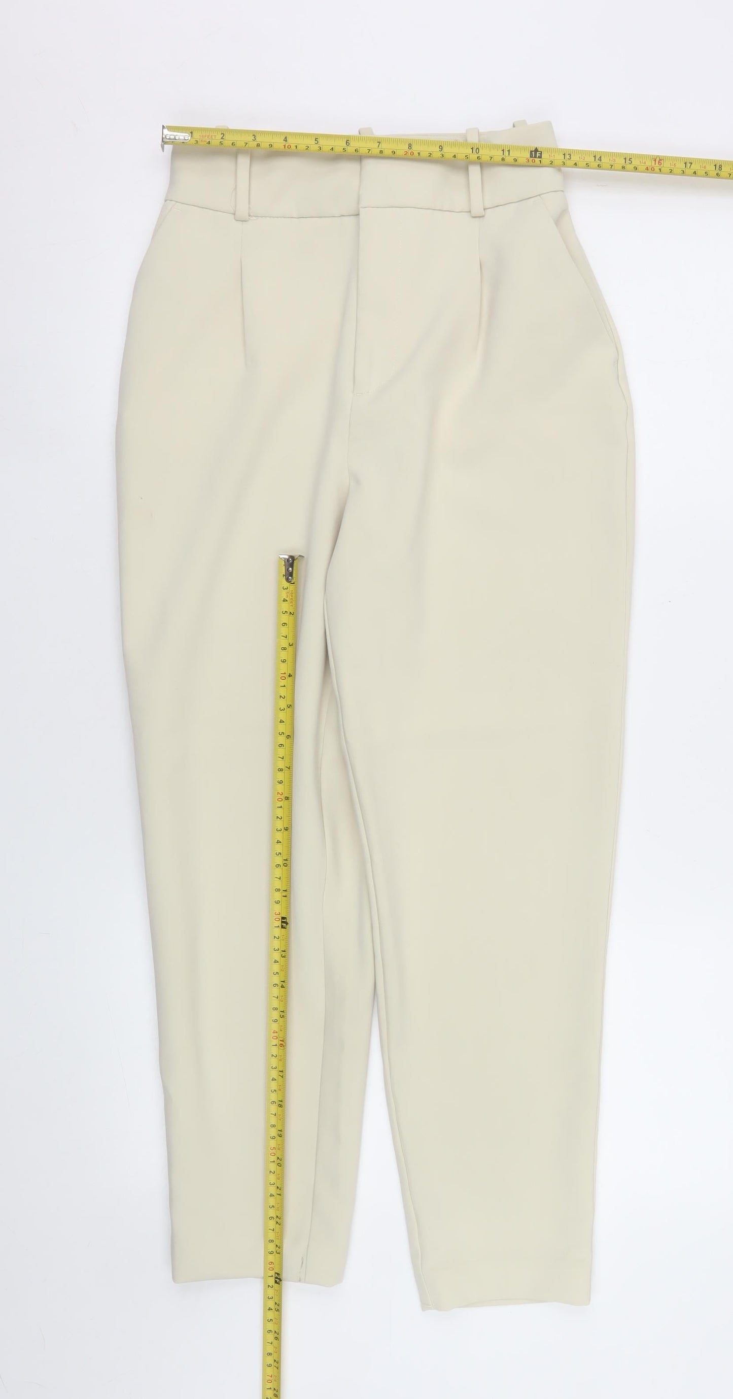 Zara Women Beige Slim Fit Pleated Tapered Trousers XS